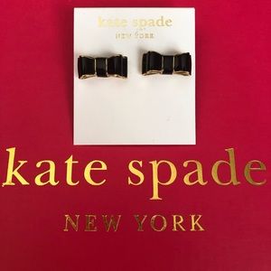 Kate Spade NWT Black and Gold Double Bow Earrings